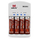 Ficha técnica e caractérísticas do produto Mox - Carregador de Pilhas e Baterias com 4 Pilhas Aa 2600 MAh Mo-CP51