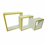 Ficha técnica e caractérísticas do produto Nicho Cubo em Mdf Branco com Borda Amarela Kit C/3