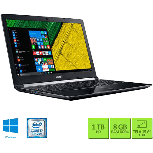 Ficha técnica e caractérísticas do produto Notebook Acer A515-51G-72DB Intel Core I7 8GB (GeForce 940MX com 2GB) 1TB Tela LED 15.6" Windows 10 - Cinza Escuro