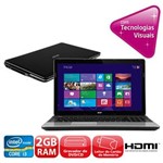 Ficha técnica e caractérísticas do produto Notebook Acer Aspire E1-571-6448 com Intel® Core™ I3-2310M, 2GB, 500GB, Gravador de DVD, Leitor de Cartões, HDMI, Wireless, LED 15.6” e Windows 8