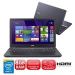 Ficha técnica e caractérísticas do produto Notebook Acer Aspire E5-571-76K2 com Intel® Core™ I7-4510U, 8GB, 1TB, Gravador de DVD, Leitor de Cartões, HDMI, Bluetooth, LED 15.6" e Windows 8.1