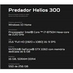 Ficha técnica e caractérísticas do produto Novo Notebook Acer Predator,intel I7 8ª Geraçao 16gb Ddr4, Ssd 256gb,tela 15,6" 144hz, Gtx 1060 6gb