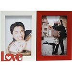Ficha técnica e caractérísticas do produto Painel de Fotos Love (25x17x1cm) Branco com Vermelho para 2 Fotos - Kapos
