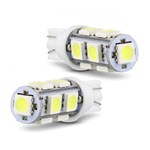 Par Lâmpadas LED T10 W5W Pingo 9 LEDs 12V 2,5W Luz Branca Aplicação Farol Baixo - Mixcom