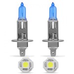 Ficha técnica e caractérísticas do produto Par Lâmpadas Super Branca H1 6500K Efeito Xenon + Par Lâmpadas Pingo T10 5 LEDs - Kit Iluminação