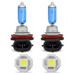 Ficha técnica e caractérísticas do produto Par Lâmpadas Super Branca H11 4200K Efeito Xenon + Par Lâmpadas Pingo T10 5 LEDs - Kit Iluminação