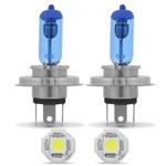 Par Lâmpadas Super Branca H4 4200K Efeito Xenon + Par Lâmpadas Pingo T10 5 LEDs - Kit Iluminação