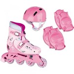 Ficha técnica e caractérísticas do produto Patins para Meninas Roller Ajustável 38/41 com Kit de Proteção Rosa - Fênix