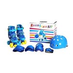 Ficha técnica e caractérísticas do produto Patins Roller Infantil 4 Rodas Tipo Luna Azul + Kit Proteção Unitoys - M (34-38)