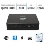 Ficha técnica e caractérísticas do produto PC Mini Intel Quad Core 2.2Ghz 4GB Porta Serial Windows 10 32GB + 500GB WiFi Bluetooth HDMI 3green
