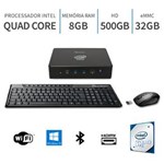 Ficha técnica e caractérísticas do produto PC Mini Intel Quad Core 2.2Ghz 8GB Porta Serial Windows 10 32GB + 500GB WiFi Bluetooth HDMI 3green