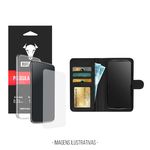 Ficha técnica e caractérísticas do produto Capa Carteira Preta + Capa Transparente + Película de Vidro Buff para Iphone X
