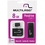 Ficha técnica e caractérísticas do produto Pen Drive 3 em 1 Multilaser 8GB