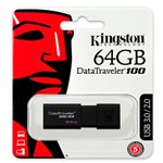 Ficha técnica e caractérísticas do produto Pen Drive Kingston DataTravaler USB 3.0 64GB DT100G3/64GB