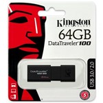 Ficha técnica e caractérísticas do produto Pen Drive Kingston DT100G3 - 64GB Preto