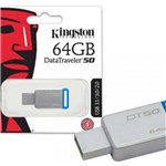 Ficha técnica e caractérísticas do produto Pen Drive Kingston Dt50/64gb Datatraveler 50 64gb USB 3.1 Metal Azul