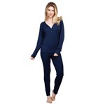 Ficha técnica e caractérísticas do produto Pijama Feminino Inspirate Longo Azul - Azul Marinho - M