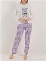 Ficha técnica e caractérísticas do produto Pijama Longo Feminino Off White/lilás