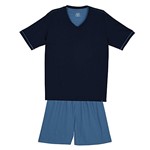 Ficha técnica e caractérísticas do produto Pijama Lupo Curto Masculino Gola V (Adulto) Tamanho: P | Cor: Marinho/Azul