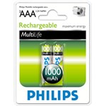 Ficha técnica e caractérísticas do produto Pilha Recarregável AAA Ni-MH 1000mAh - 2 Unid. - Philips