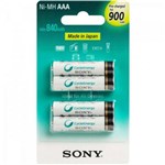 Pilha Recarregável Sony Aaa 900mAh Palito com 4 Unidades NH-AAA-B4GN Cicle Energy Multi Uso Premium