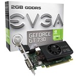 Ficha técnica e caractérísticas do produto Placa de Vídeo GeForce EVGA GT730 2GB, DDR5, 64bit, PCI-Express - 02G-P3-3733-KR