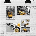 Ficha técnica e caractérísticas do produto Placa Decorativa MDF Cidades Detalhe Amarelo Kit 4un 20x30cm