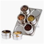 Ficha técnica e caractérísticas do produto Porta Condimento Tempero Magnético Inox com 6 Potes