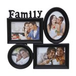 Ficha técnica e caractérísticas do produto Porta Retrato de Plástico para 4 Fotos Family Preto