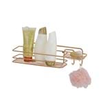 Ficha técnica e caractérísticas do produto Porta Shampoo Reto Simples com Saboneteira Parafuso Metal Rose Gold 11x39x11cm Arthi