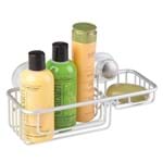 Porta Shampoo Reto Simples com Saboneteira Ventosa Metal Prata Turn-N-Lock Interdesign