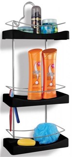 Ficha técnica e caractérísticas do produto Porta Shampoo Triplo Cromo Colors Aço e Plastico Preto 350-7 - Niquelart - Niquelart