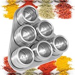 Ficha técnica e caractérísticas do produto Porta Temperos Condimentos 6 Potes Em Inox Magnéticos