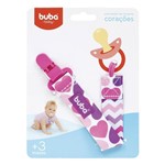 Ficha técnica e caractérísticas do produto Prendedor de Chupeta Buba Toys com Clipe Corações Rosa