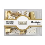 Ficha técnica e caractérísticas do produto Prendedor de Papel 25mm Dourado, Listras e Bolinhas 10 Unidades - Tilibra