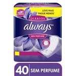 Ficha técnica e caractérísticas do produto Protetor Diário Always Sem Perfume Leve Mais Pague Menos - 40 unidades
