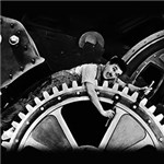 Quadro Charlie Chaplin Engranagem Uniart & 30x30cm - Preto