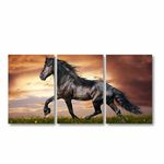 Ficha técnica e caractérísticas do produto Quadro decorativo Cavalo Artístico Paisagem Tecido 3 peças