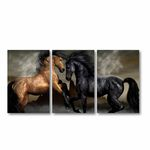 Ficha técnica e caractérísticas do produto Quadro decorativo Cavalos Paisagem Artístico Tecido 3 peças