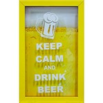 Ficha técnica e caractérísticas do produto Quadro Keep Calm Beer Porta-Tampinhas Amarelo 17x27x3cm - Kapos