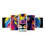 Ficha técnica e caractérísticas do produto Quadro Leão Colorido Moderno Decorativo Mosaico 5 Telas Tecido para Sala Quarto Escritório