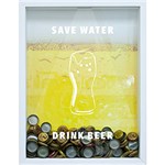 Ficha técnica e caractérísticas do produto Quadro Porta Tampinhas de Cervejas Save Water Drink Beer 27x37x3cm Branco - Kapos