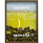 Ficha técnica e caractérísticas do produto Quadro Porta Tampinhas de Cervejas Save Water Drink Beer 27x37x3cm Natural - Kapos