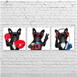 Ficha técnica e caractérísticas do produto 3 Quadros Cachorro Bulldog Francês Kit Tela Canvas para Sala Quarto Escritório