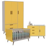 Ficha técnica e caractérísticas do produto Quarto de Bebê 3 Portas Cômoda 1 Porta Retro Cinza Amarelo Eco Wood - Matic - Matic Moveis