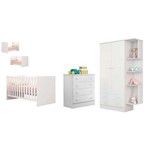 Ficha técnica e caractérísticas do produto Quarto Infantil Berço Mini Cama Americano, Comoda e Guarda Roupa com Cantoneira - Branco