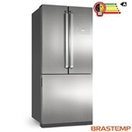 Refrigerador Side By Side Inverse Brastemp de 03 Portas Frost Free em Evox com 540 Litros Cor Inox e Cinza - BRO80AK
