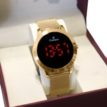 Ficha técnica e caractérísticas do produto Relógio Champion Feminino Dourado Digital Led Vermelho CH40106H