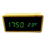 Ficha técnica e caractérísticas do produto Relógio de Mesa Despertador Termômetro Madeira LED Verde