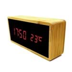 Ficha técnica e caractérísticas do produto Relógio de Mesa Despertador Termômetro Madeira LED Vermelho